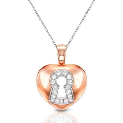 Auriya Rose Gold Diamond Accent Heart Lock Pendant 14K (H-I, I1-I2)