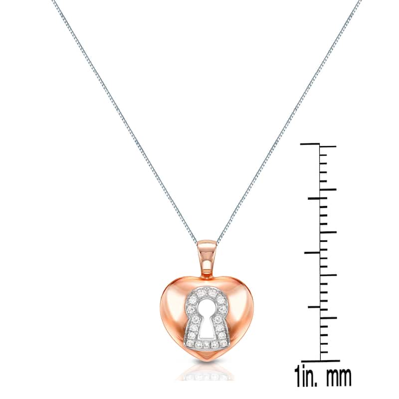 Auriya Rose Gold Diamond Accent Heart Lock Pendant 14K (H-I, I1-I2)