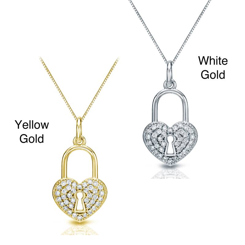 Auriya 14k Gold 2/5ct TDW Diamond Heart Lock Pendant Necklace (H-I, I1-I2)