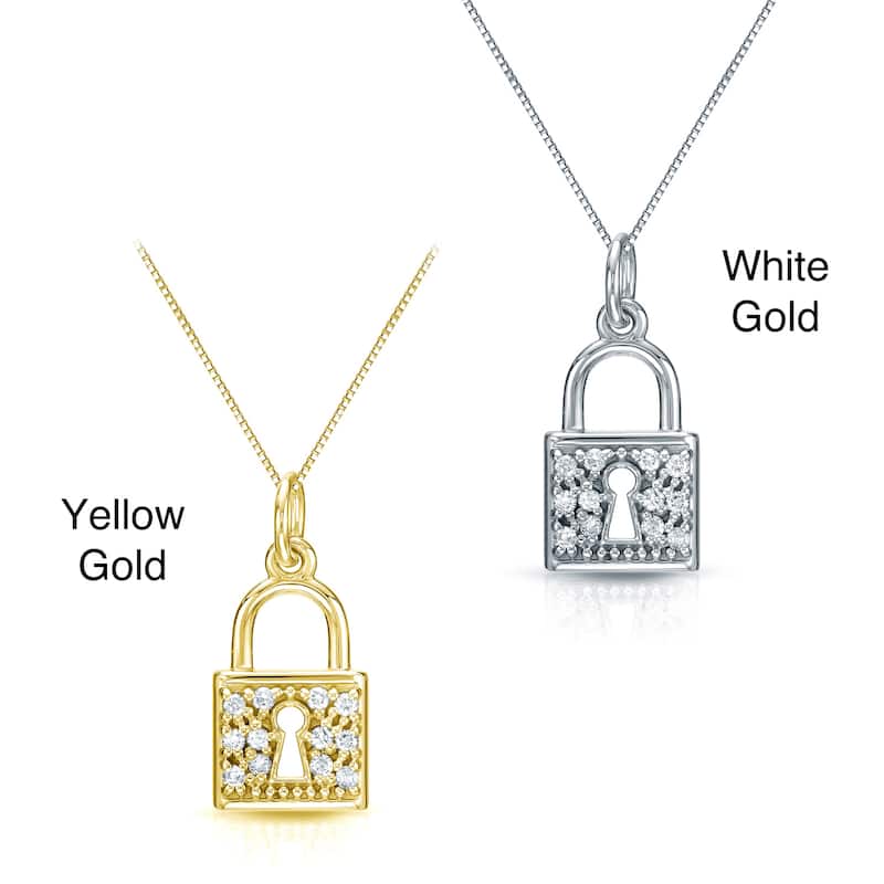 Auriya 14k Gold 1/6ct TDW Diamond Lock Necklace (H-I, I1-I2)