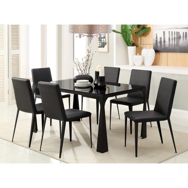 Furniture of America Basuki 7 piece BlackTempered Glass Dining Set Furniture of America Dining Sets