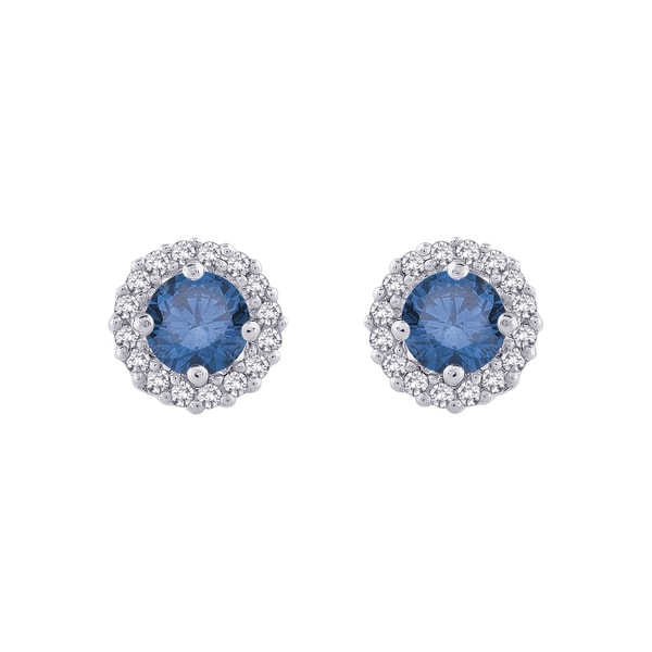 14k Gold 1/2ct TDW Blue and White Diamond Halo Earrings (G H, I2 I3