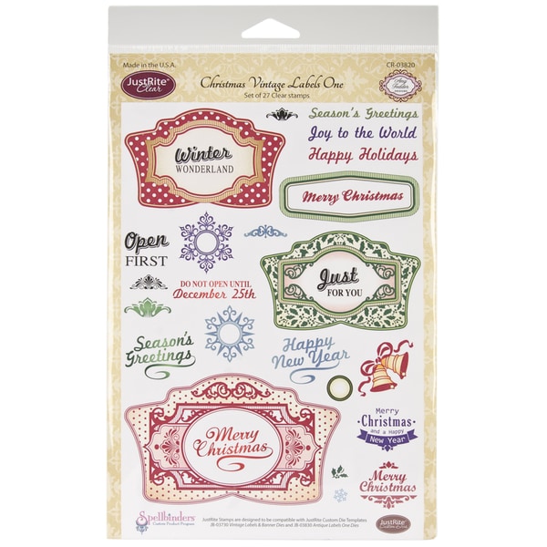 Just Rite Christmas Vintage Labels 27 piece Clear Stamps (6x8 inch Sheet) Just Rite Clear & Cling Stamps