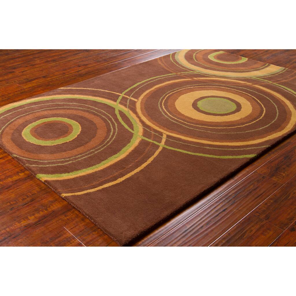Modern Allie Handmade Geometric Brown Wool Rug - 5' x 7'6"