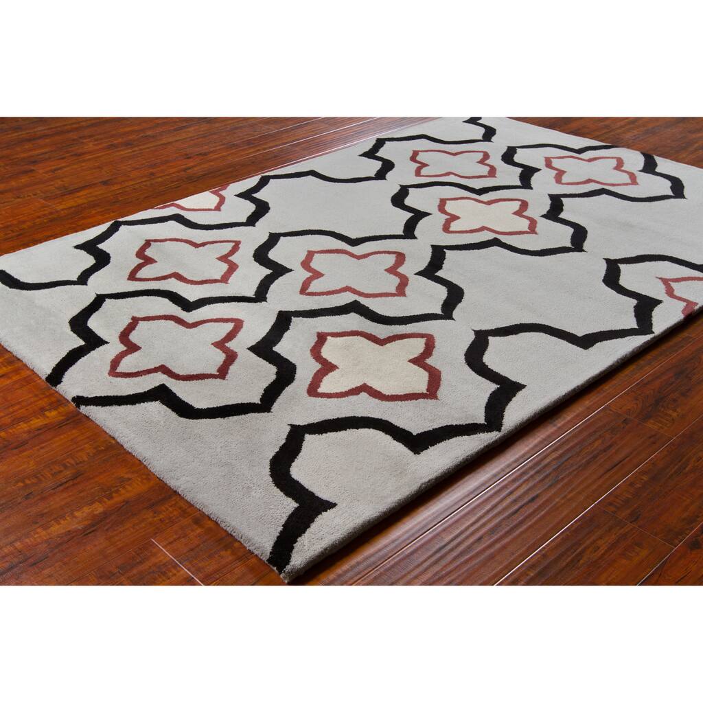 Allie Handmade Geometric Gray Contemporary Wool Rug