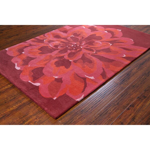 Shop Burgundy Pink Allie Handmade Floral Wool Rug 5' x 7'6" Free