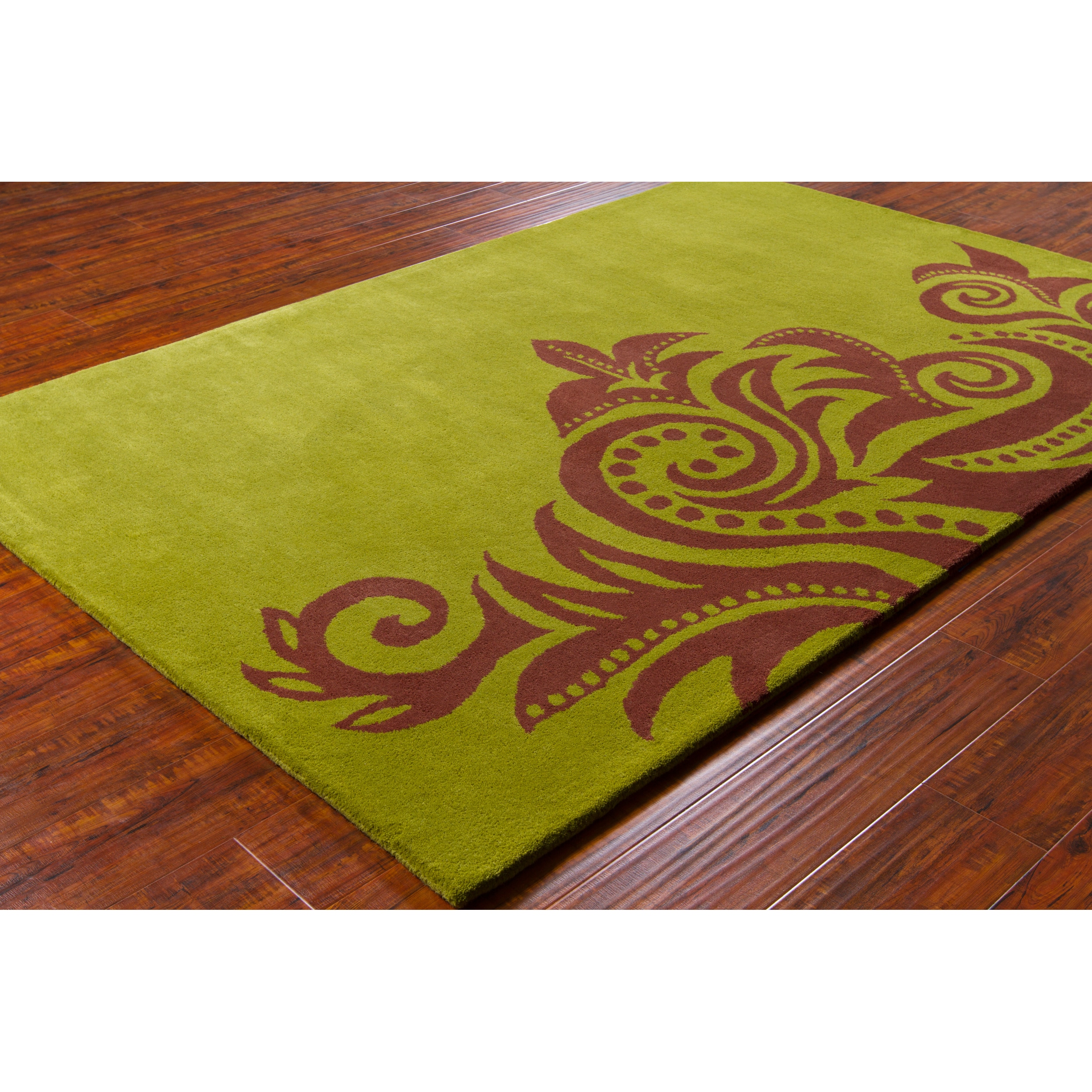 Allie Handmade Abstract Green Wool Area Rug (5 X 76)