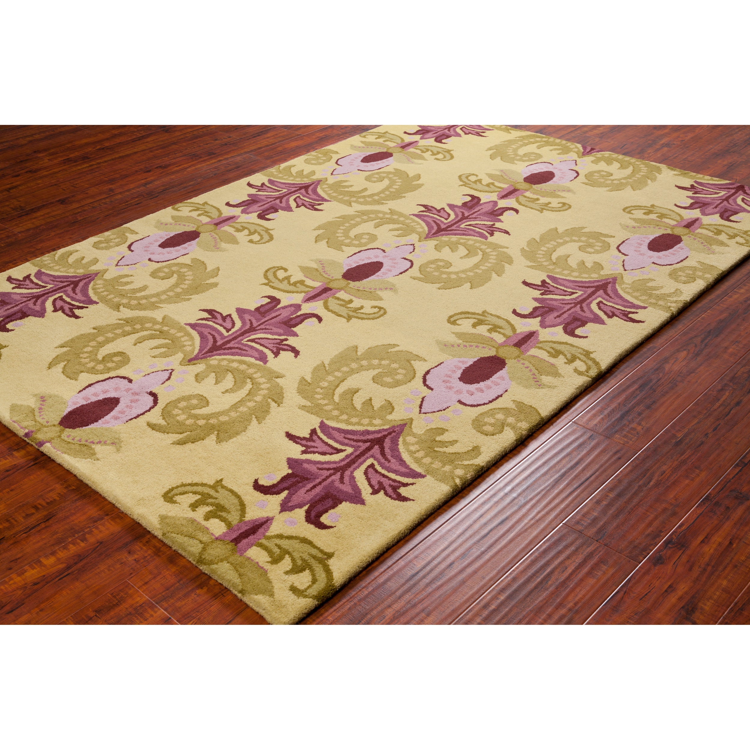 Handmade Allie Floral Green/ Purple Wool Rug (5 X 76)