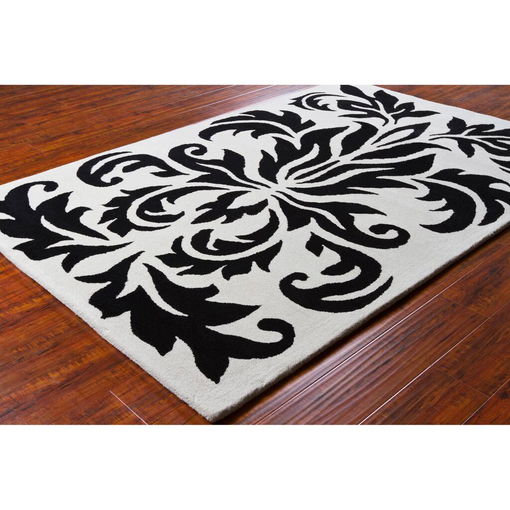 Allie Handmade Black and White Wool Rug