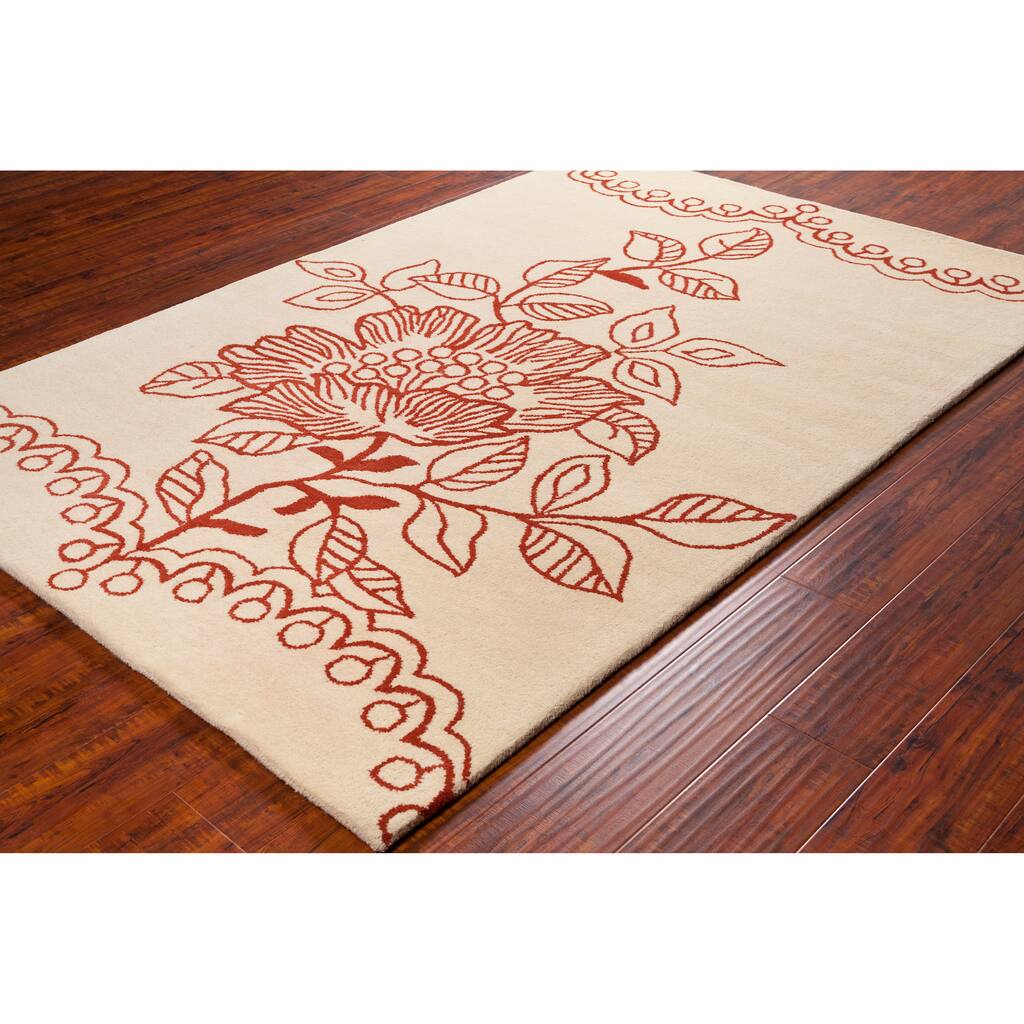 Plush Allie Handmade Floral Wool Rug - 5' x 7'6"