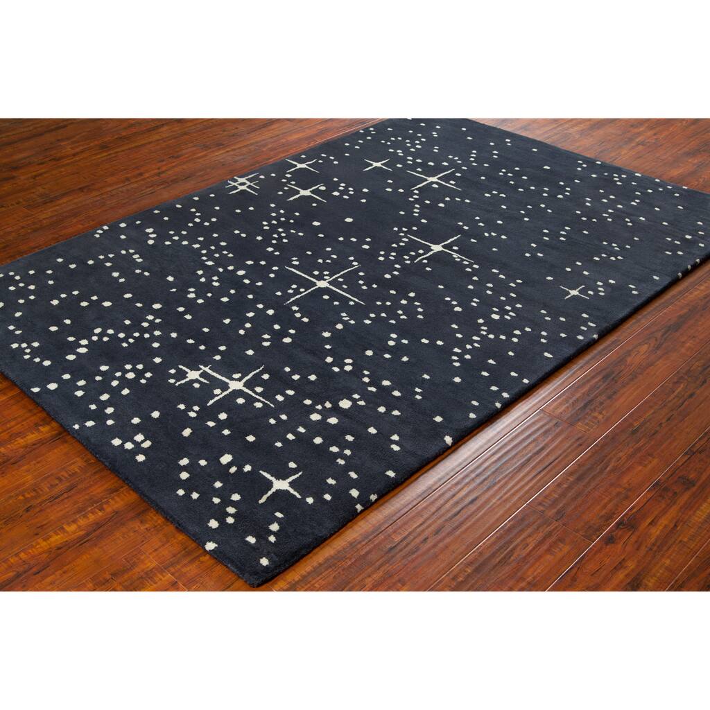 Allie Handmade Abstract Black Wool Rug - 5' x 7'6"
