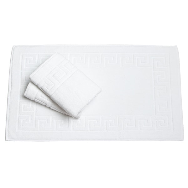 Classic Turkish Towel White Greek Key Pattern Bath Mat (Set of 3) - 20 x 32