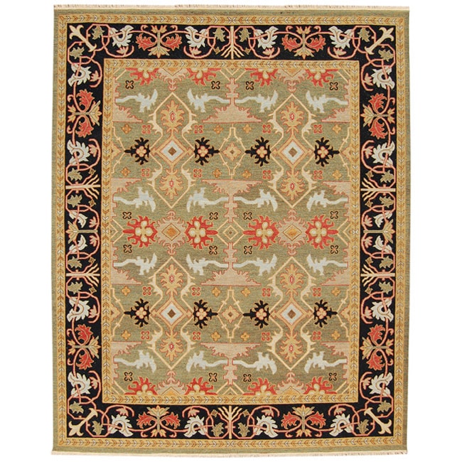 Hand knotted Geometric Deep Green Wool Area Rug (4 X 6)