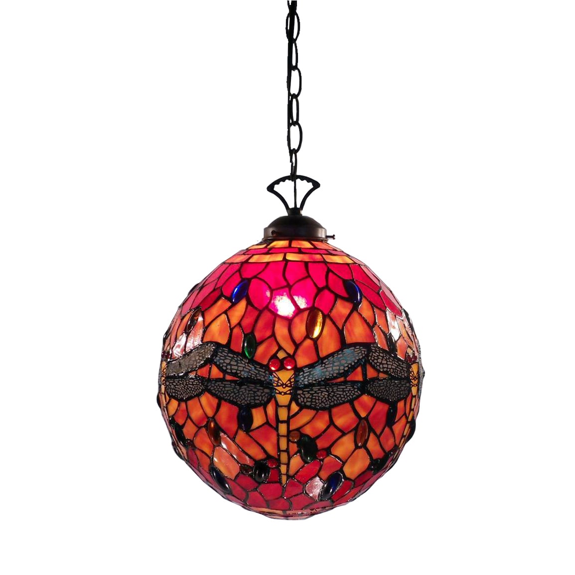 Warehouse Of Tiffany Red Globe Dragonfly Lamp