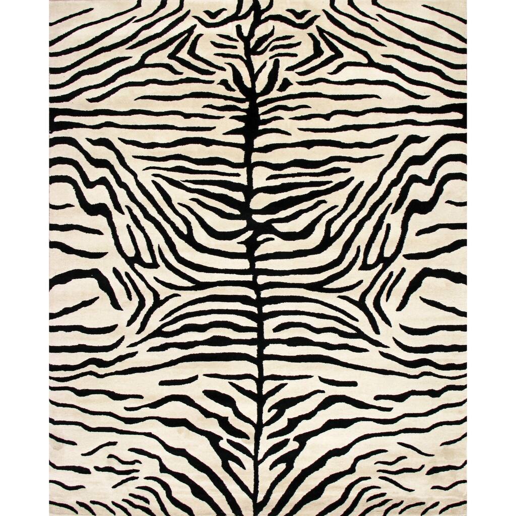 Handmade Zebra Ivory Black Wool Rug
