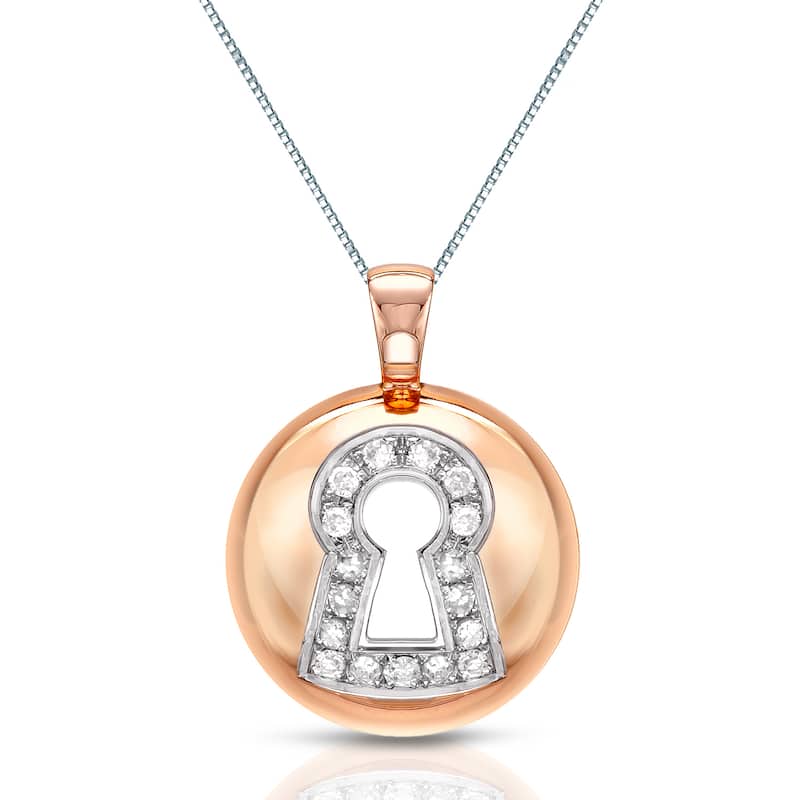 Auriya 14k Rose Gold Accent Diamond Lock Pendant (H-I, I1-I2)