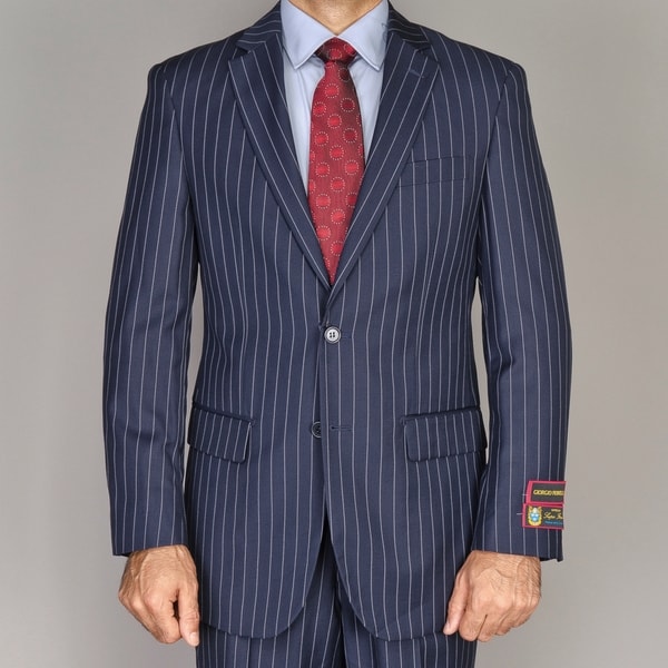 Shop Men's Navy Blue Pinstripe 2-button Suit - Free Shipping Today ...