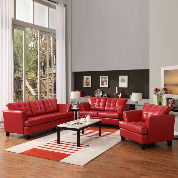 Dawson Red Bonded Leather Sofa Set