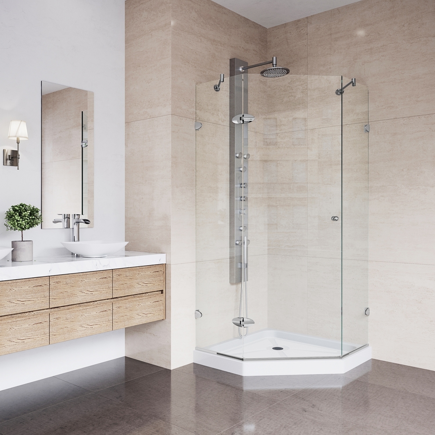 Vigo 40 X 40 Frameless Neo angle 3/8 inch Clear Shower Enclosure With Low profile Base