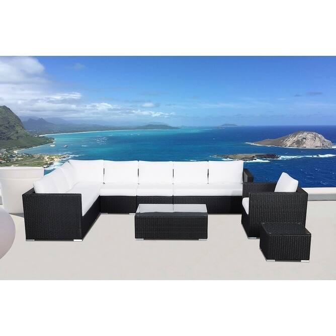 7 Piece Rattan Wicker Sectional Set with Cushions - GENEROSO