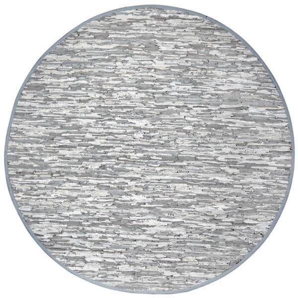Hand-woven Matador White Leather Rug (6' Round)