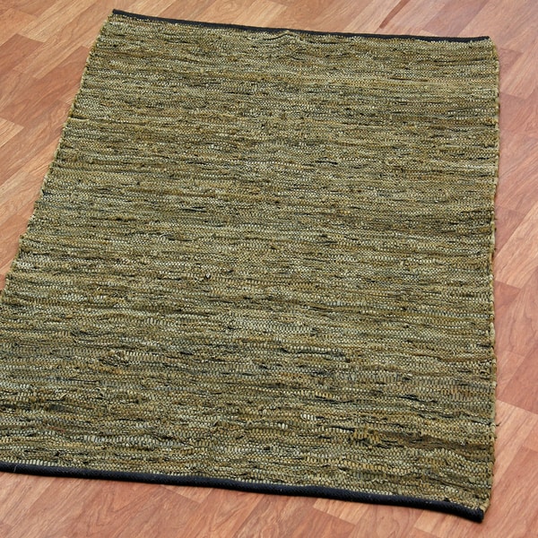 Hand-woven Matador Green Leather Rug (9' x 12') - 9' x 12'