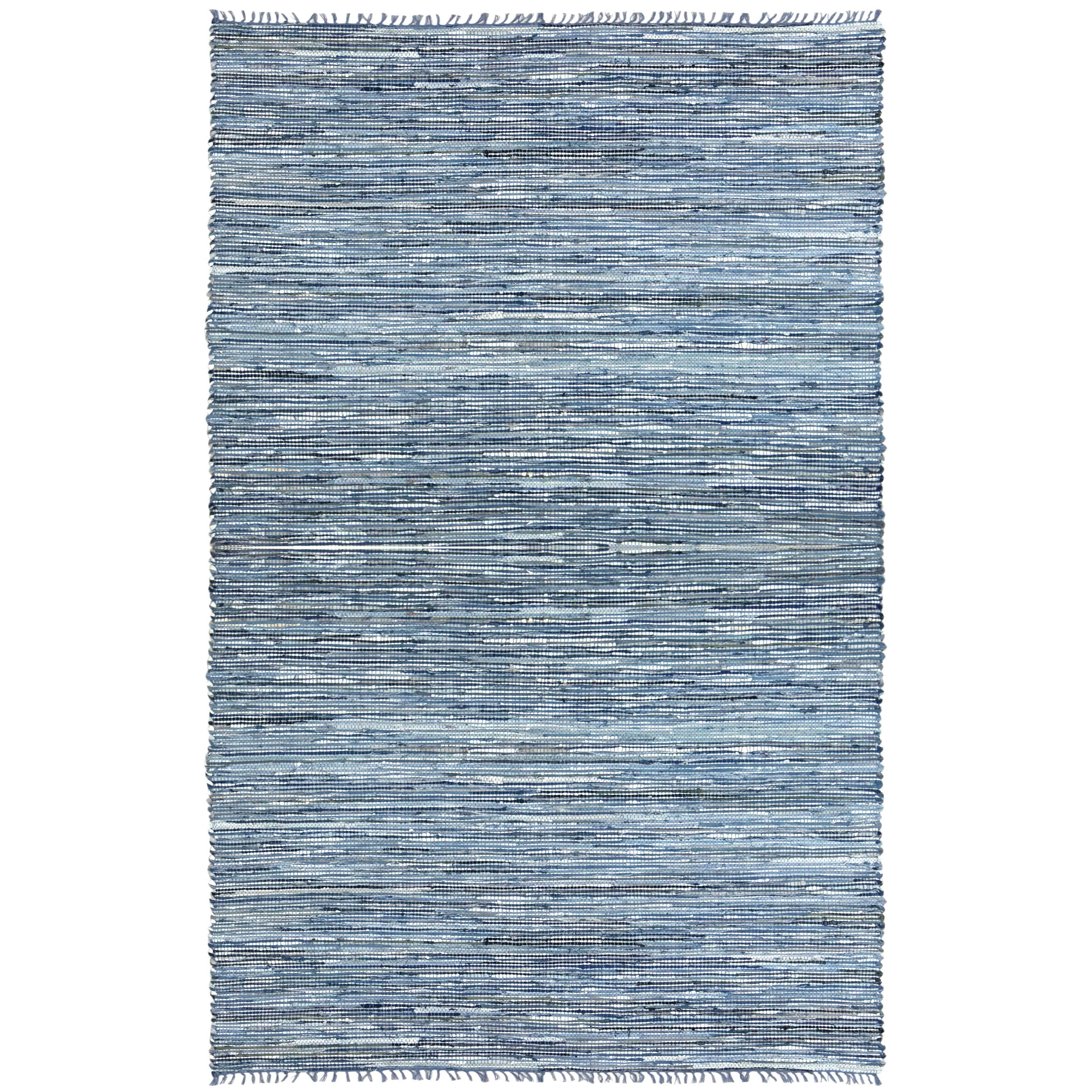 Hand woven Matador Blue Denim/ Leather Rug (9 X 12)