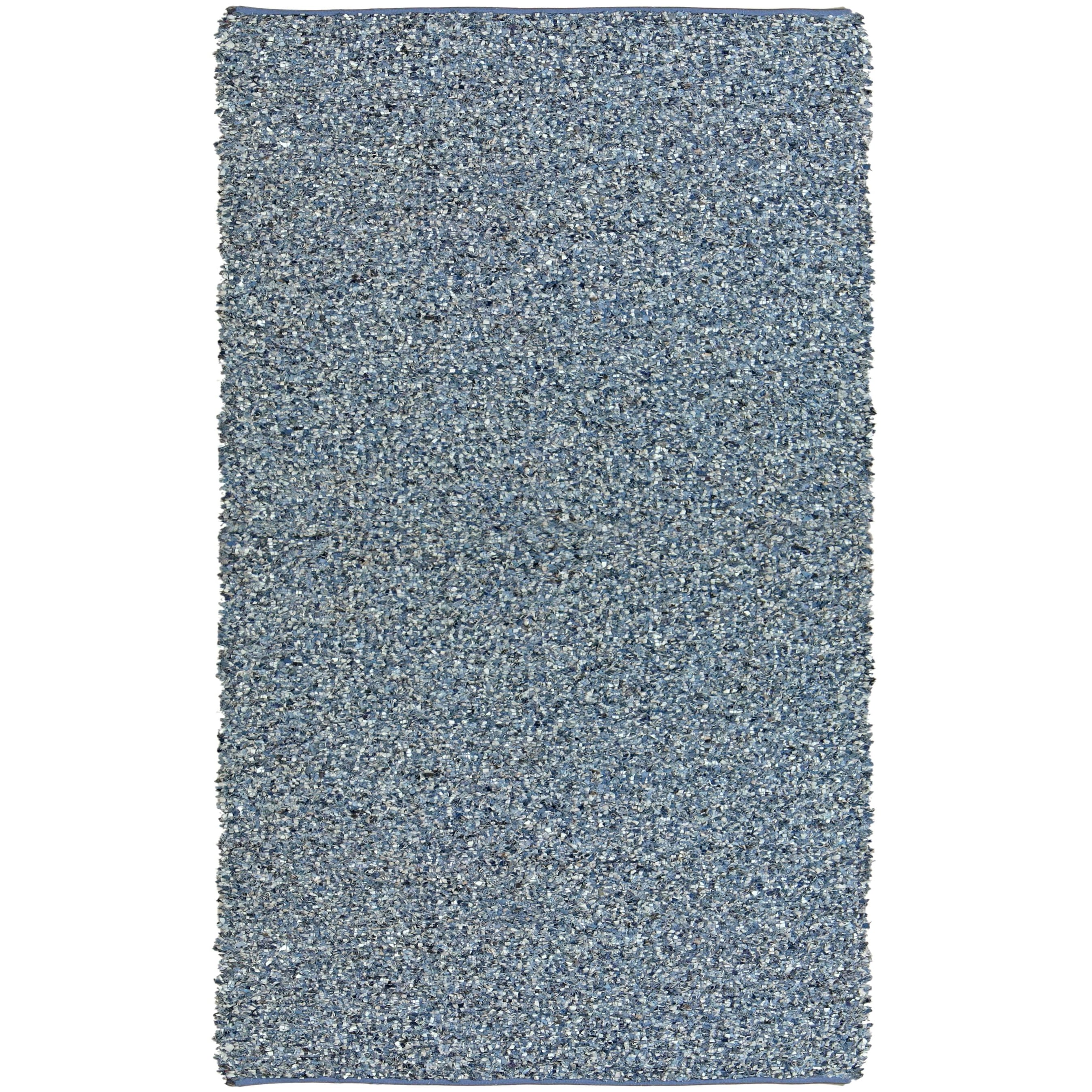 Hand tied Pelle Blue Denim/ Leather Shag Rug (8 X 10)