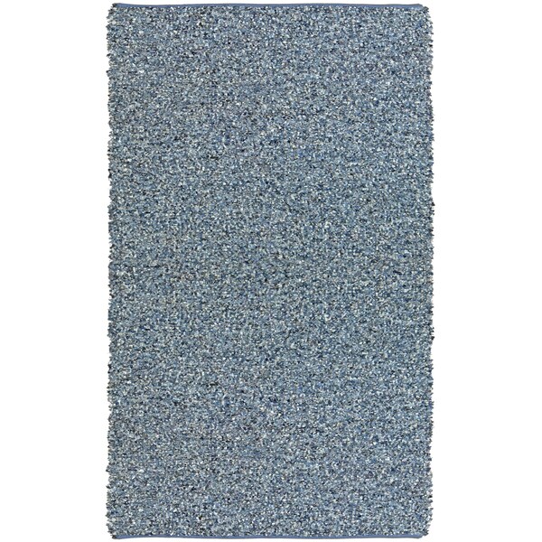 Hand-tied Pelle Blue Denim/ Leather Shag Rug (8' x 10')