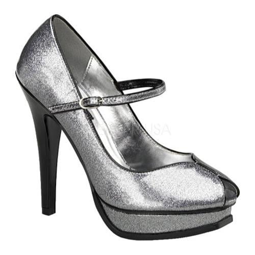 Women's Pin Up Pleasure 02G Silver Pearlized Glitter Patent Leather