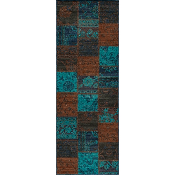 Vintage Ridge Patchwork Indigo New Zealand Wool Rug (18 x 28