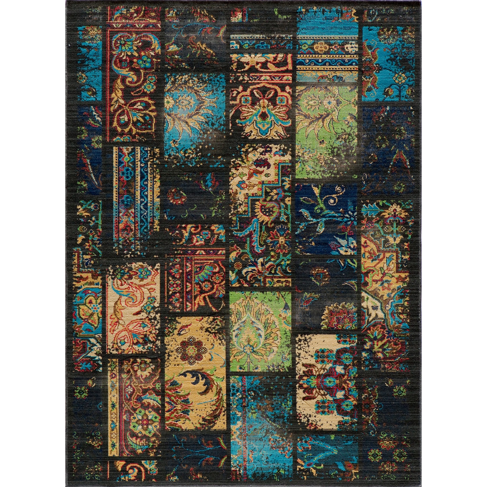 Kashan Patchwork Charcoal Wool Rug