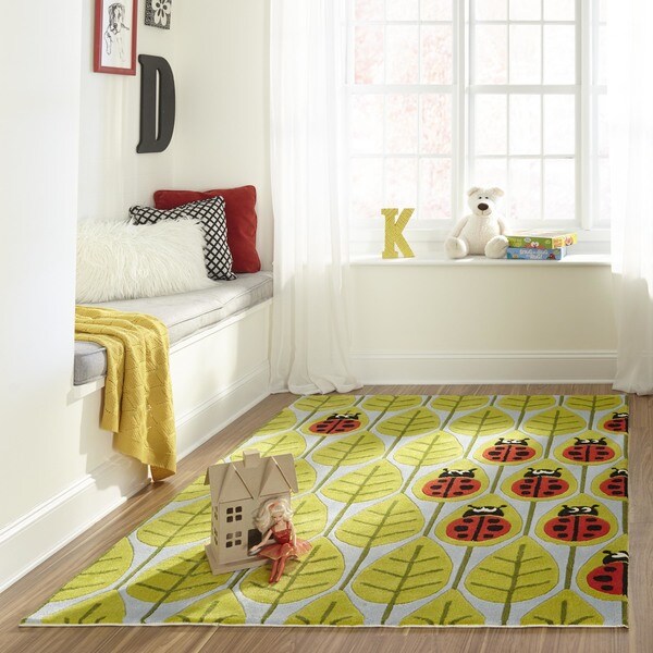 Momeni Lil Mo Whimsy Sky Blue Red Lady Bug Hand-Tufted and Hand-Carved Rug (2' X 3')