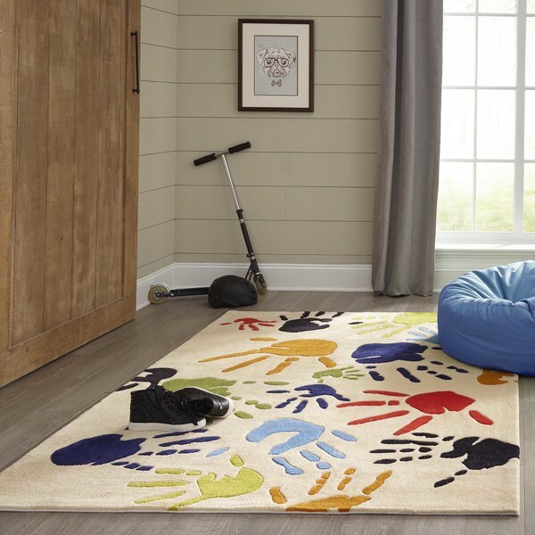 Momeni Lil Mo Whimsy Ivory Fingerpaint Hand-Tufted and Hand-Carved Rug (2' X 3')