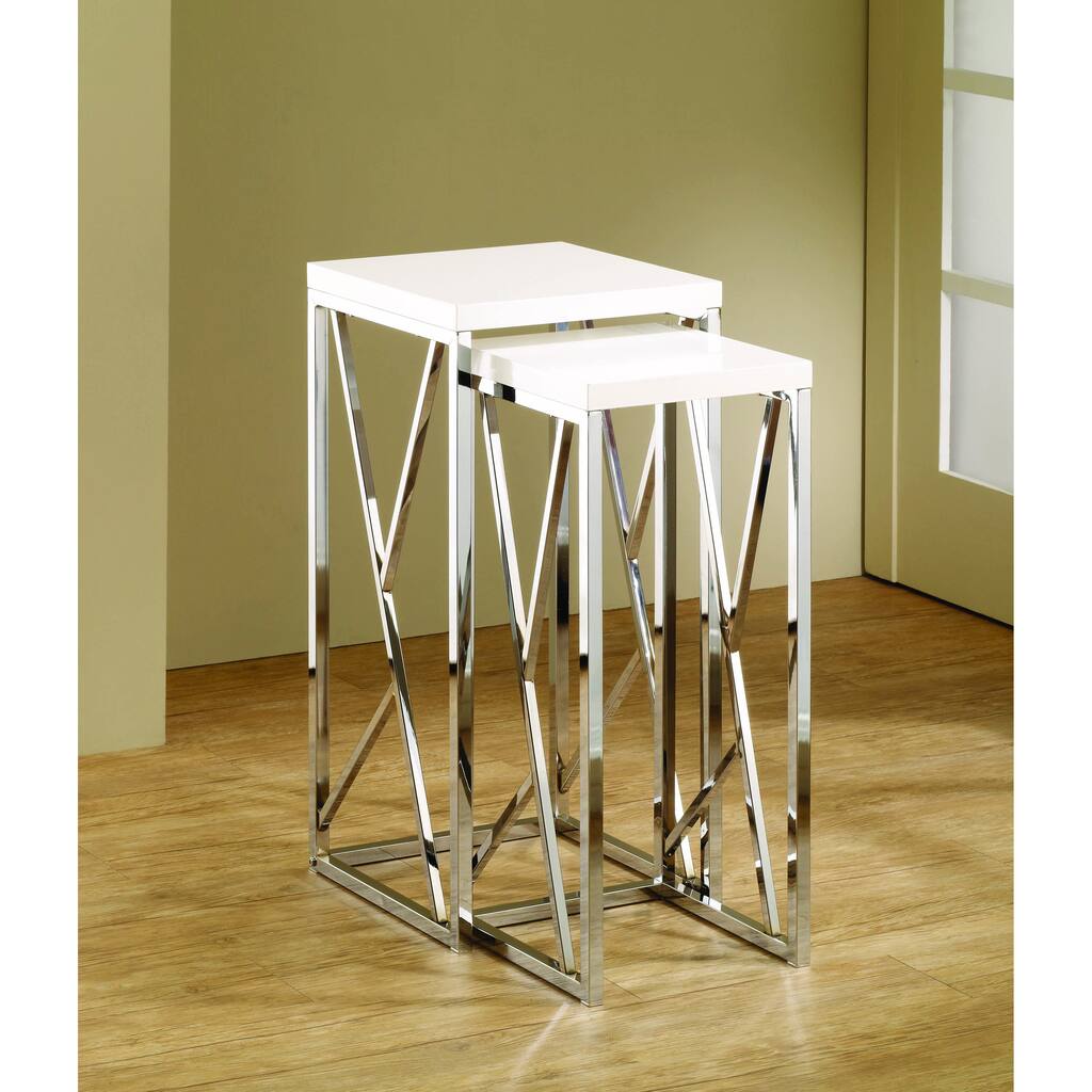 Functional White Chrome-Finish Nesting End Tables (Set of 2)