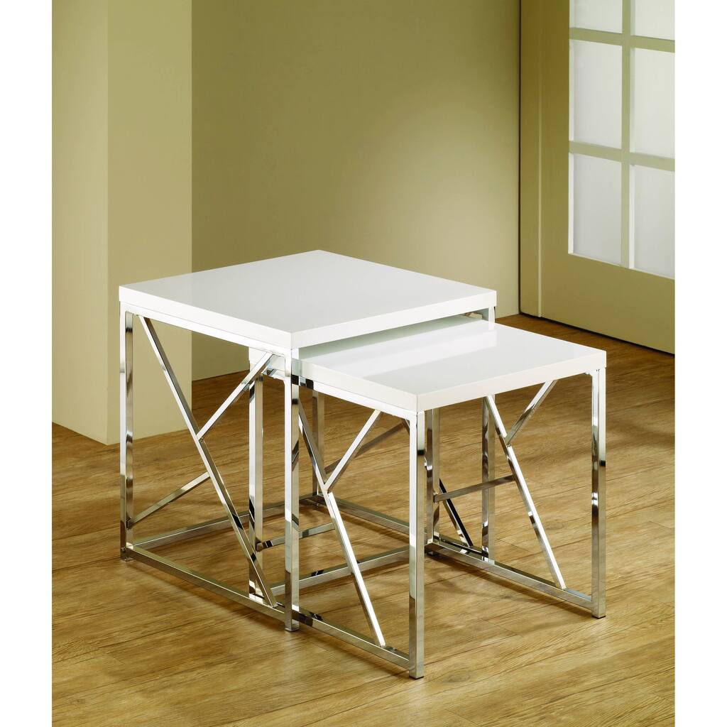 White Chrome Finish Nesting End Tables (Set of 2)