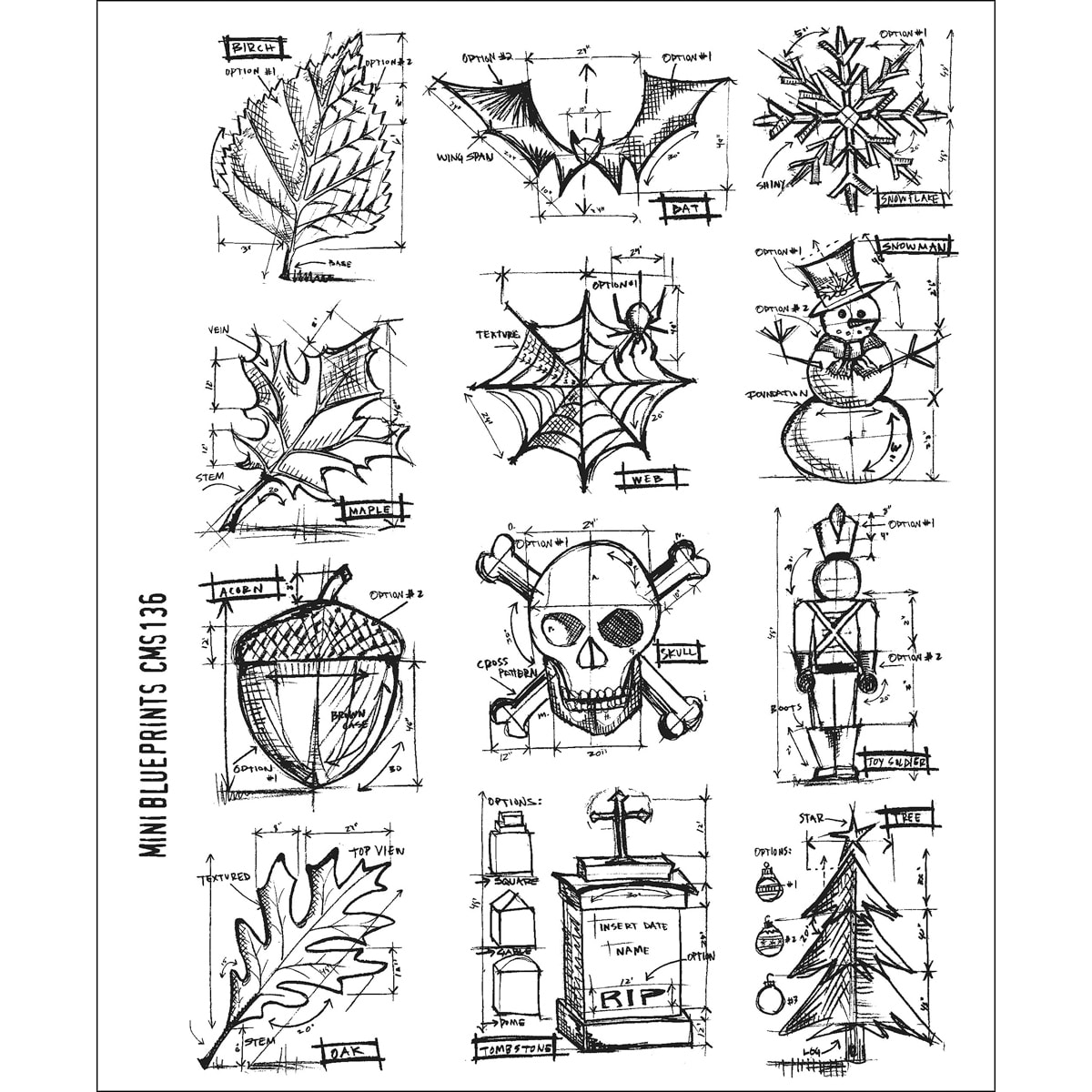 Tim Holtz Large Cling Rubber Stamp Set mini Blueprint