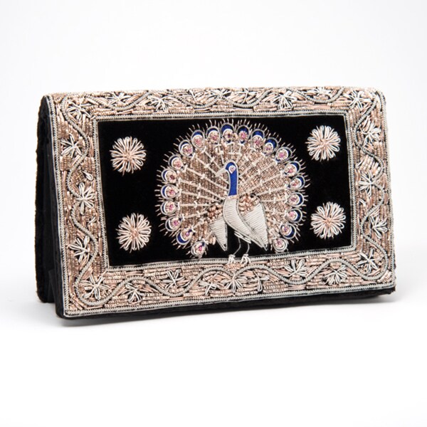 Shop Black Velvet Embroidered Evening Bag (India) Free Shipping On