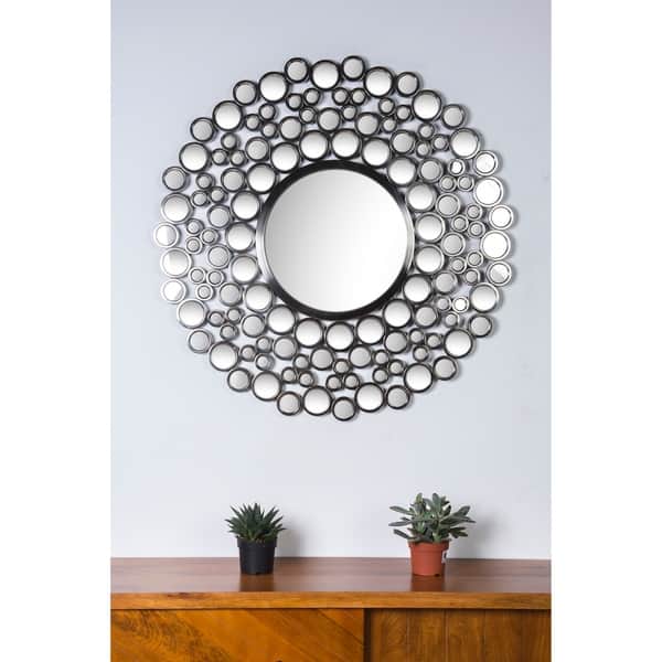 slide 1 of 4, Ren Wil Chic Satin Nickel Round Mirror - Satin Nickel