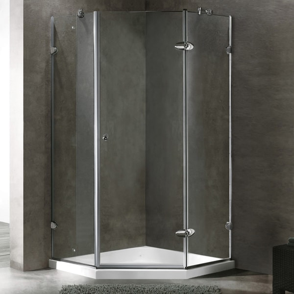 VIGO 36 x 36 Frameless Neo-Angle 3/8-inch Clear Shower Enclosure with Low-Profile Base - Free 