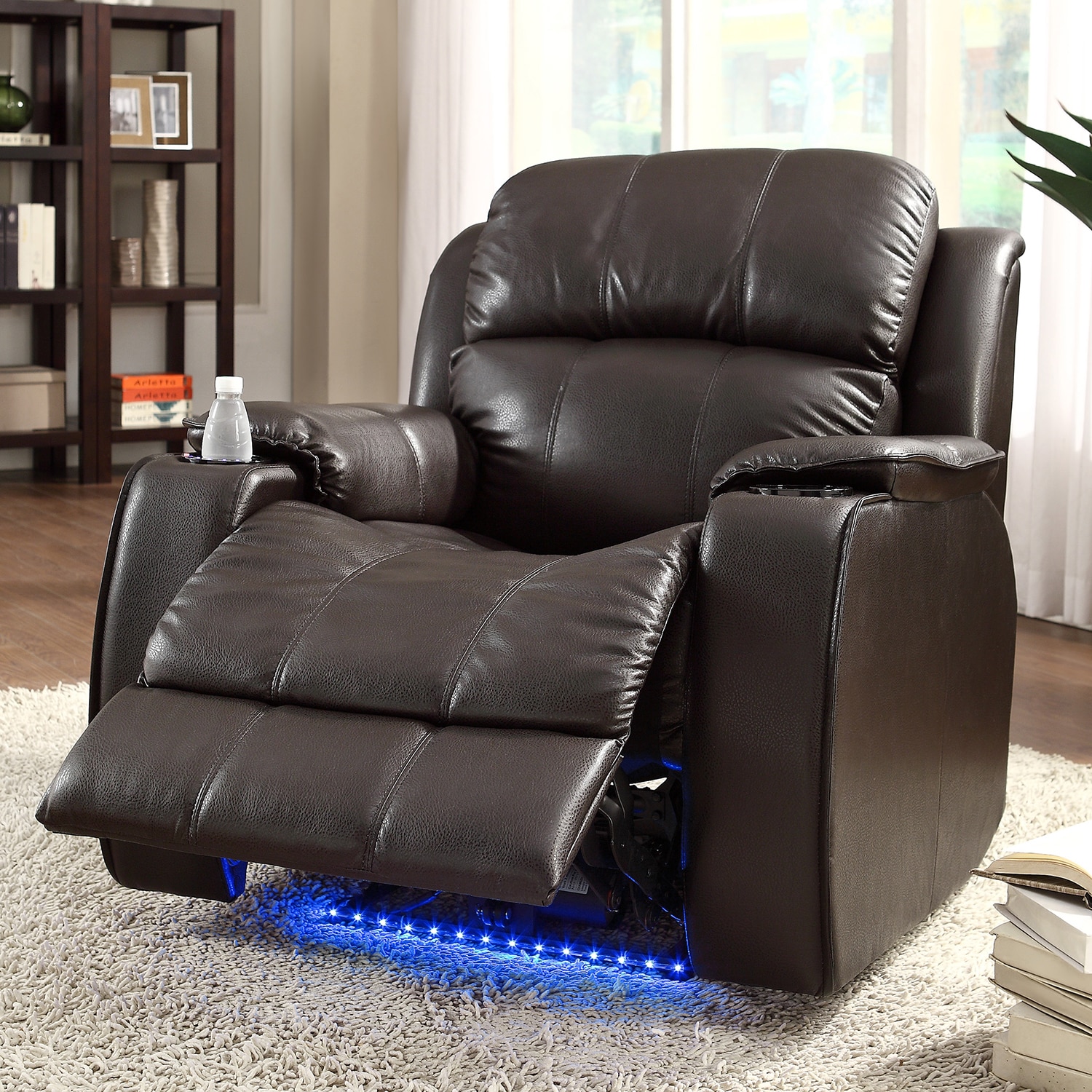 Tribecca Home Garrett Power Recliner Brown Bonded Leather Chair