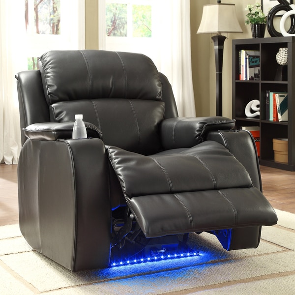 TRIBECCA HOME Garrett Power Recliner Black Bonded Leather Chair