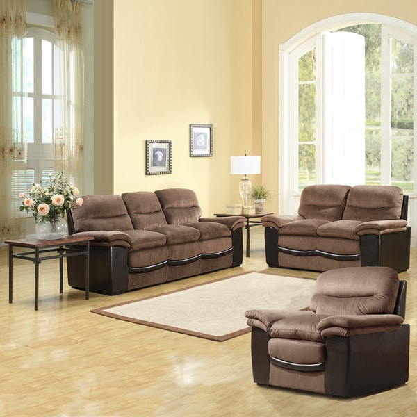 Medeline Brown Velvet/ Vinyl Sofa Set