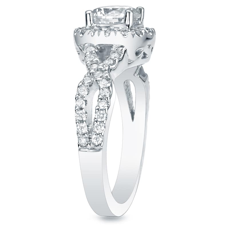Auriya 14k White Gold 1 1/2ct TDW Certified Round Infinity Halo Diamond Engagement Ring