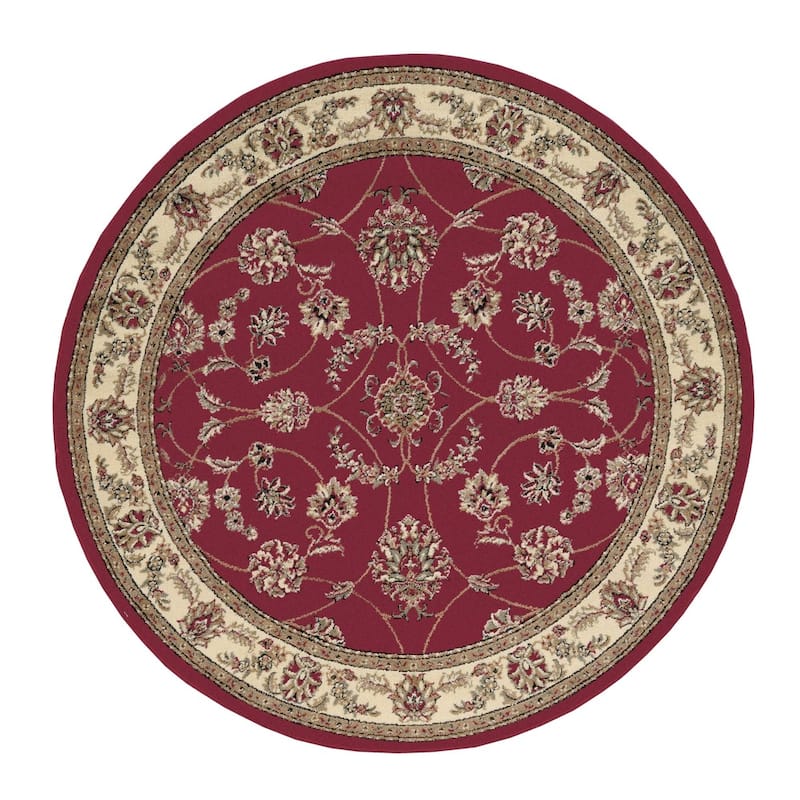 Admire Home Living Amalfi Traditional Scroll Pattern Area Rug - Red - 8' Round