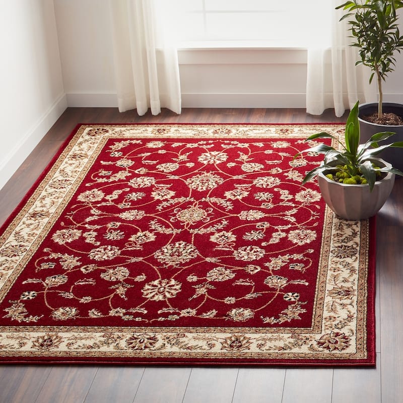 Admire Home Living Amalfi Traditional Scroll Pattern Area Rug - Red - 3'3" X 4'11"