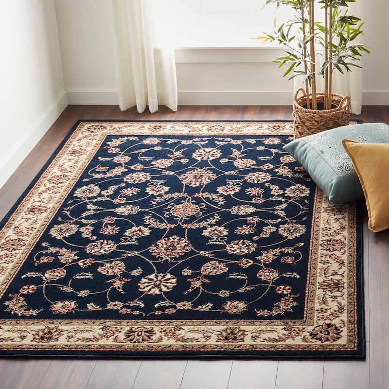 Admire Home Living Amalfi Traditional Scroll Pattern Area Rug - navy - 3'3" X 4'11"