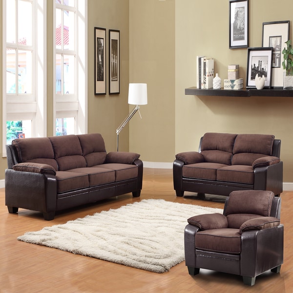 Morena Dark Brown Two-Tone Microfiber 3-piece Living Room Set ...