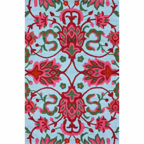 nuLOOM Handmade Floral Light Blue Rug