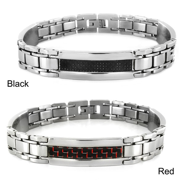 West Coast Jewelry Stainless Steel Carbon Fiber Inlay Link Bracelet West Coast Jewelry Men's Bracelets